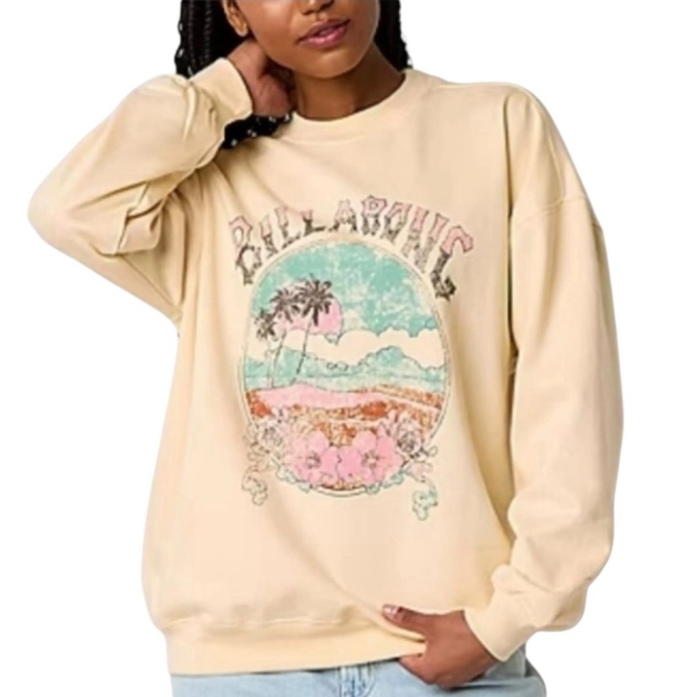 Billabong Cream Vintage Graphic Crewneck Sweatshirt